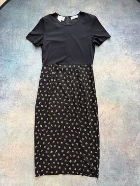 karin stevens Black Short-Sleeve Midi Dress with Neutral Print